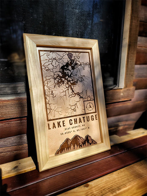 Custom location wood map of Lake Chatuge GA