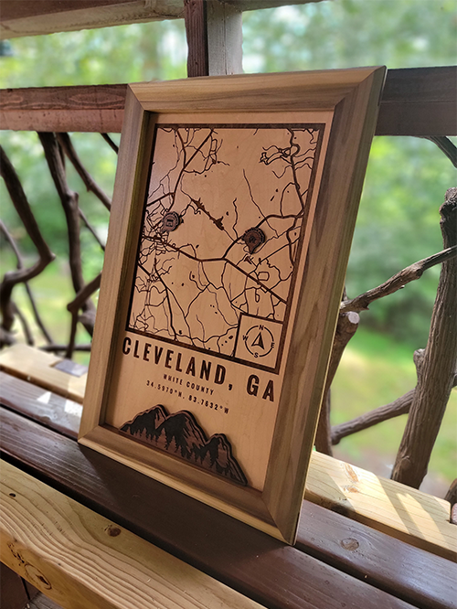 Custom location wood map of Cleveland GA
