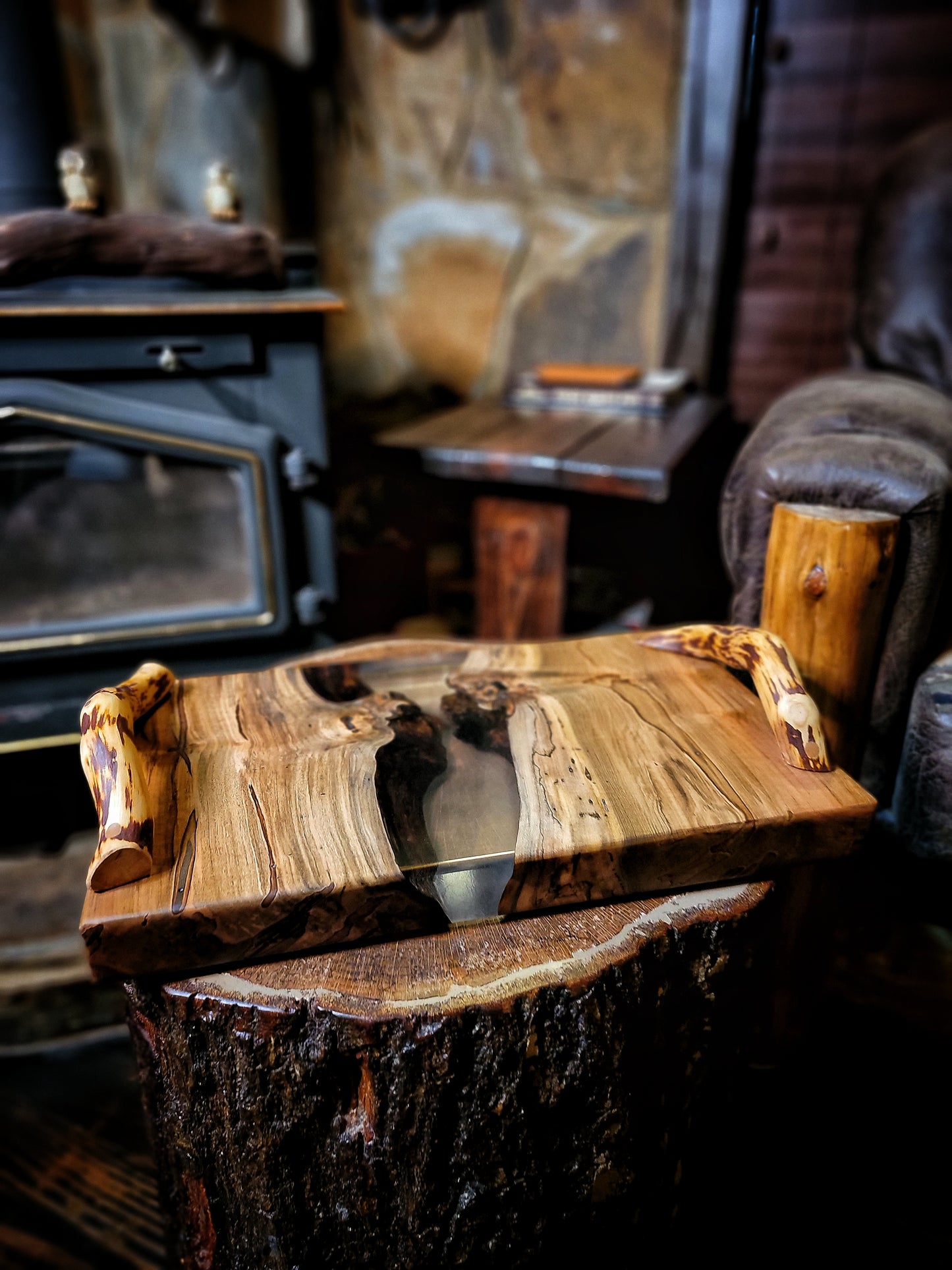 Ambrosia maple and resin charcuterie board with clear resin (version 1)