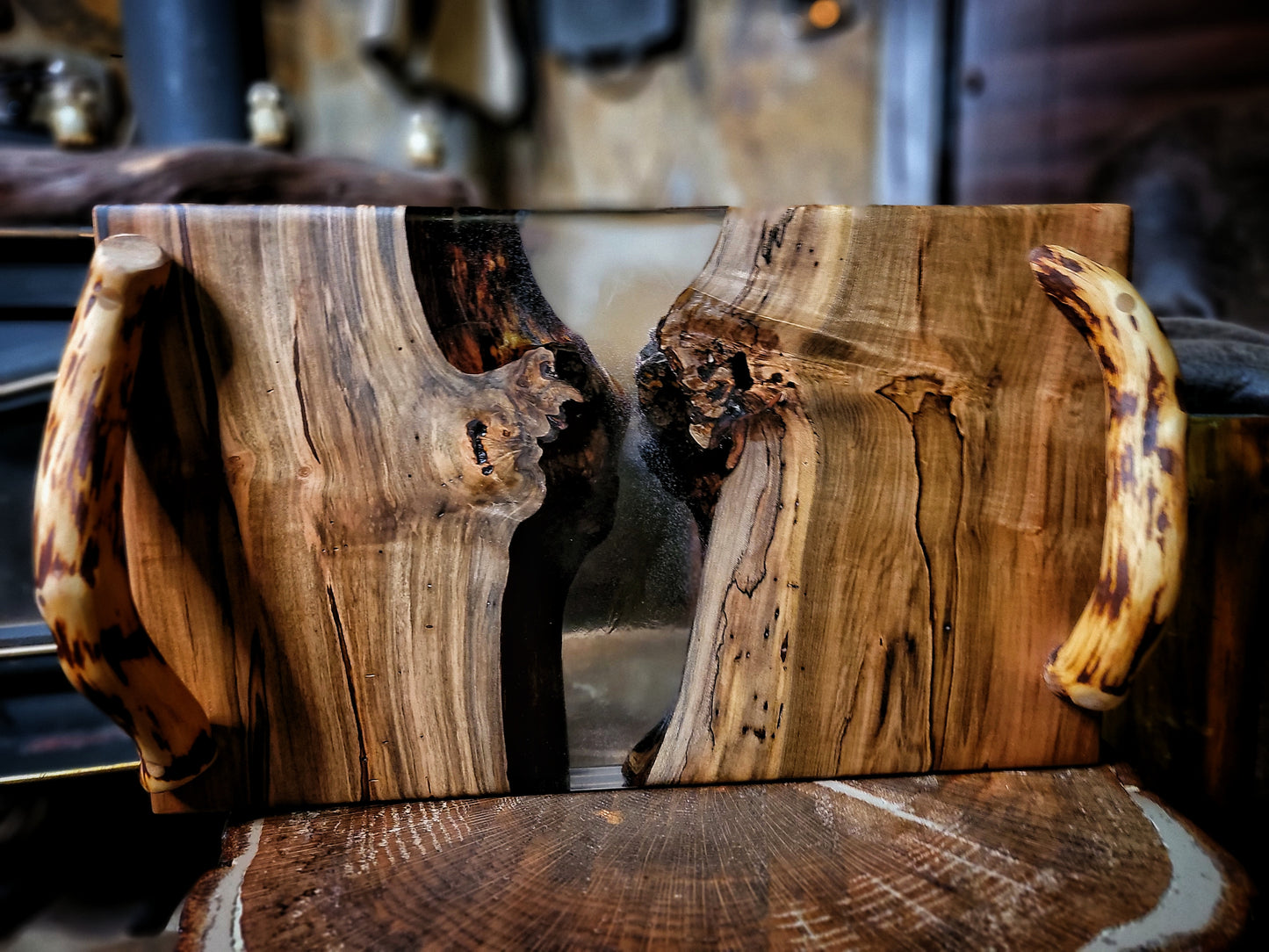 Ambrosia maple and resin charcuterie board with clear resin (version 1)