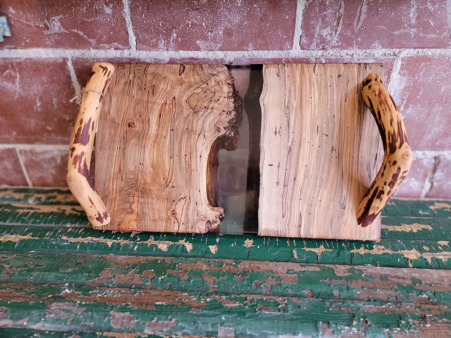 Ambrosia maple and resin charcuterie board with clear resin (version 2)