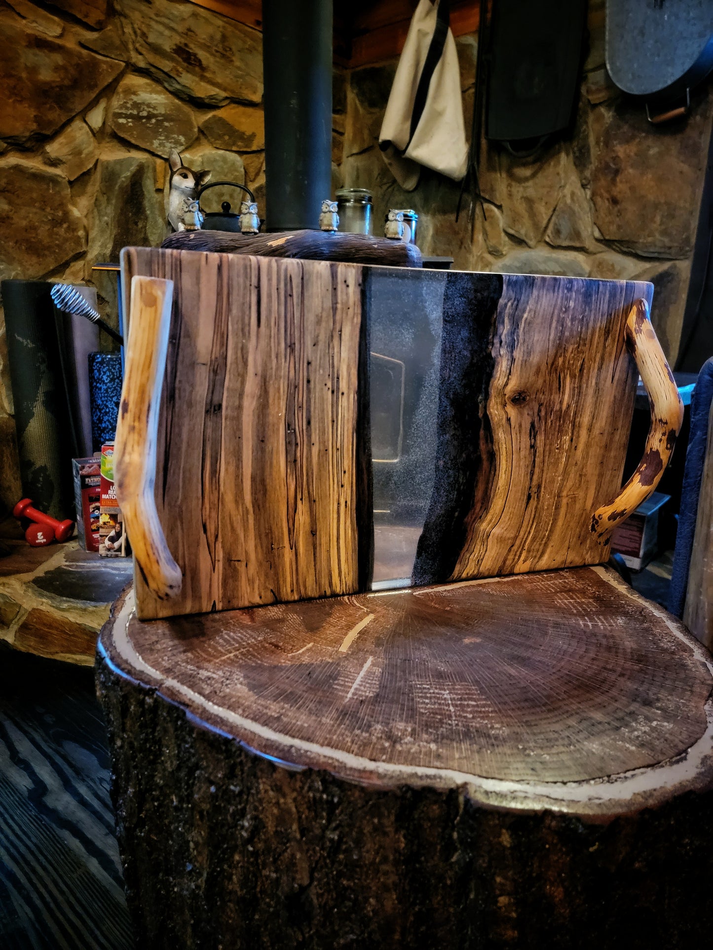 Ambrosia maple and resin charcuterie board with clear resin (version 3)