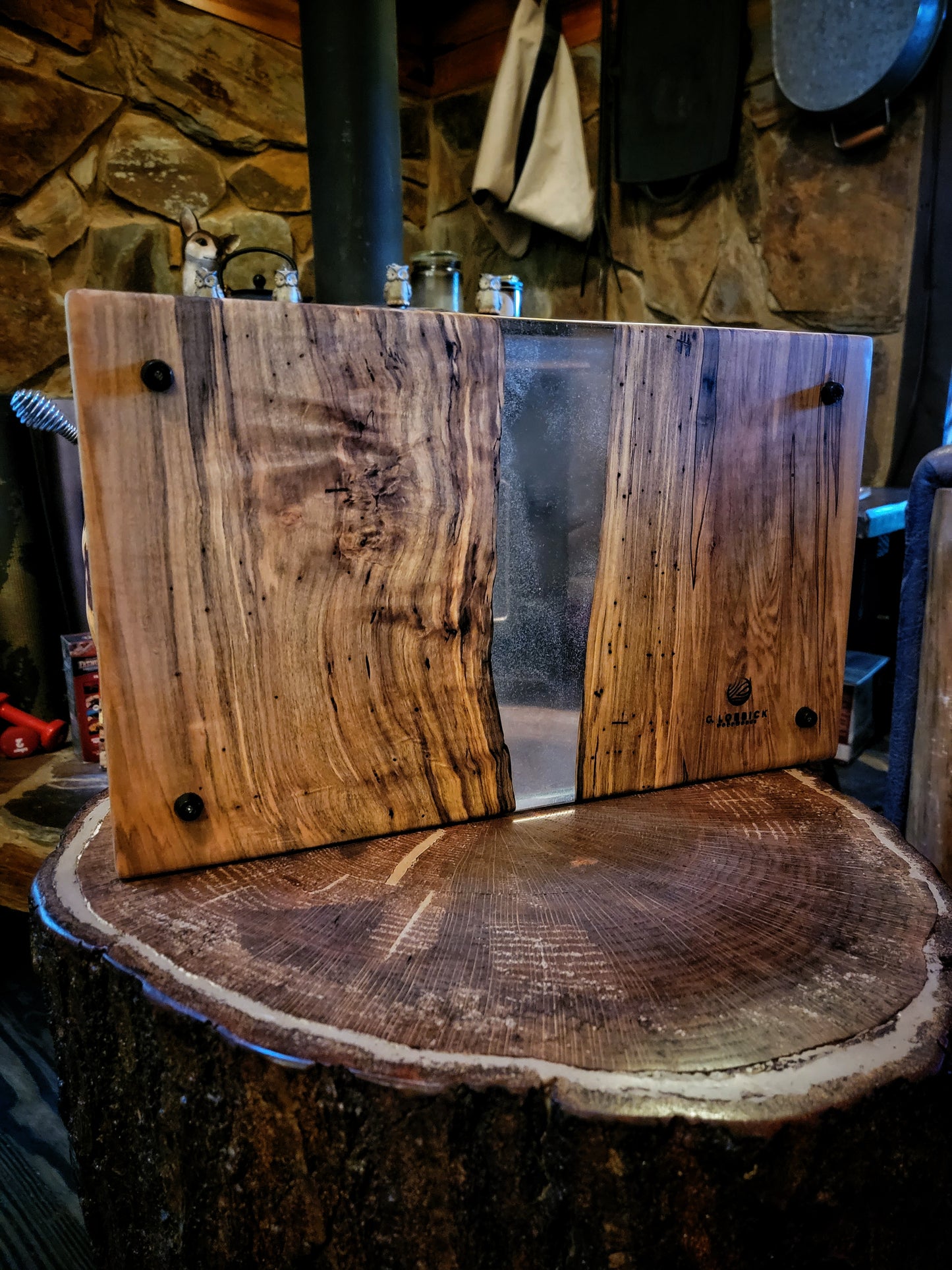 Ambrosia maple and resin charcuterie board with clear resin (version 3)