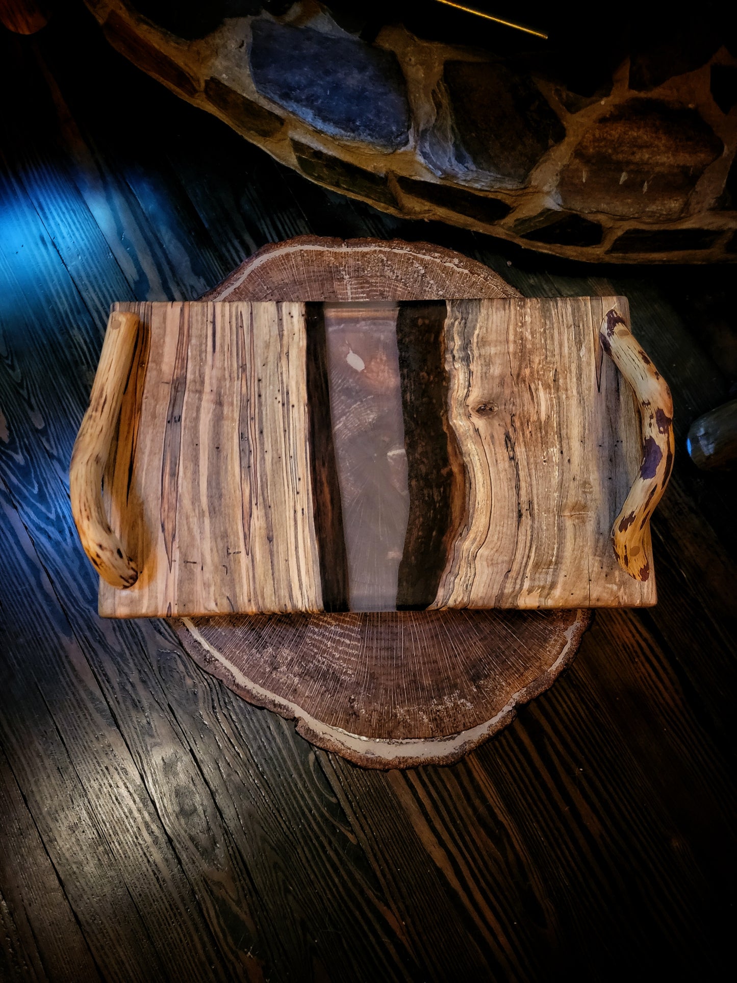 Ambrosia maple and resin charcuterie board with clear resin (version 3)
