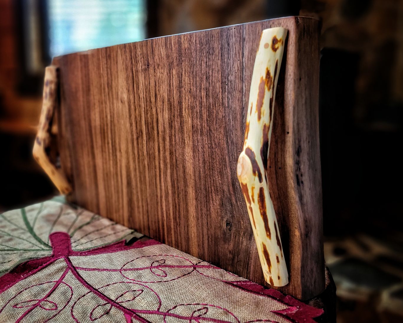 Walnut charcuterie board with mountain laurel handles #3