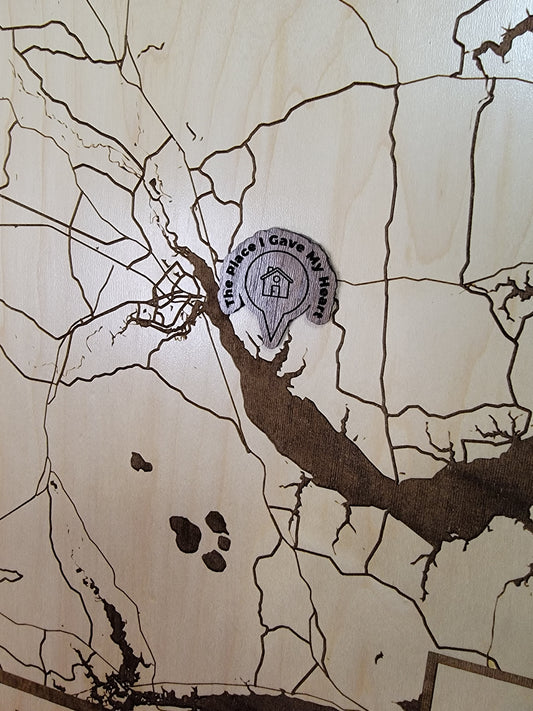 Custom wood map icon from G. Loebick Woodworks