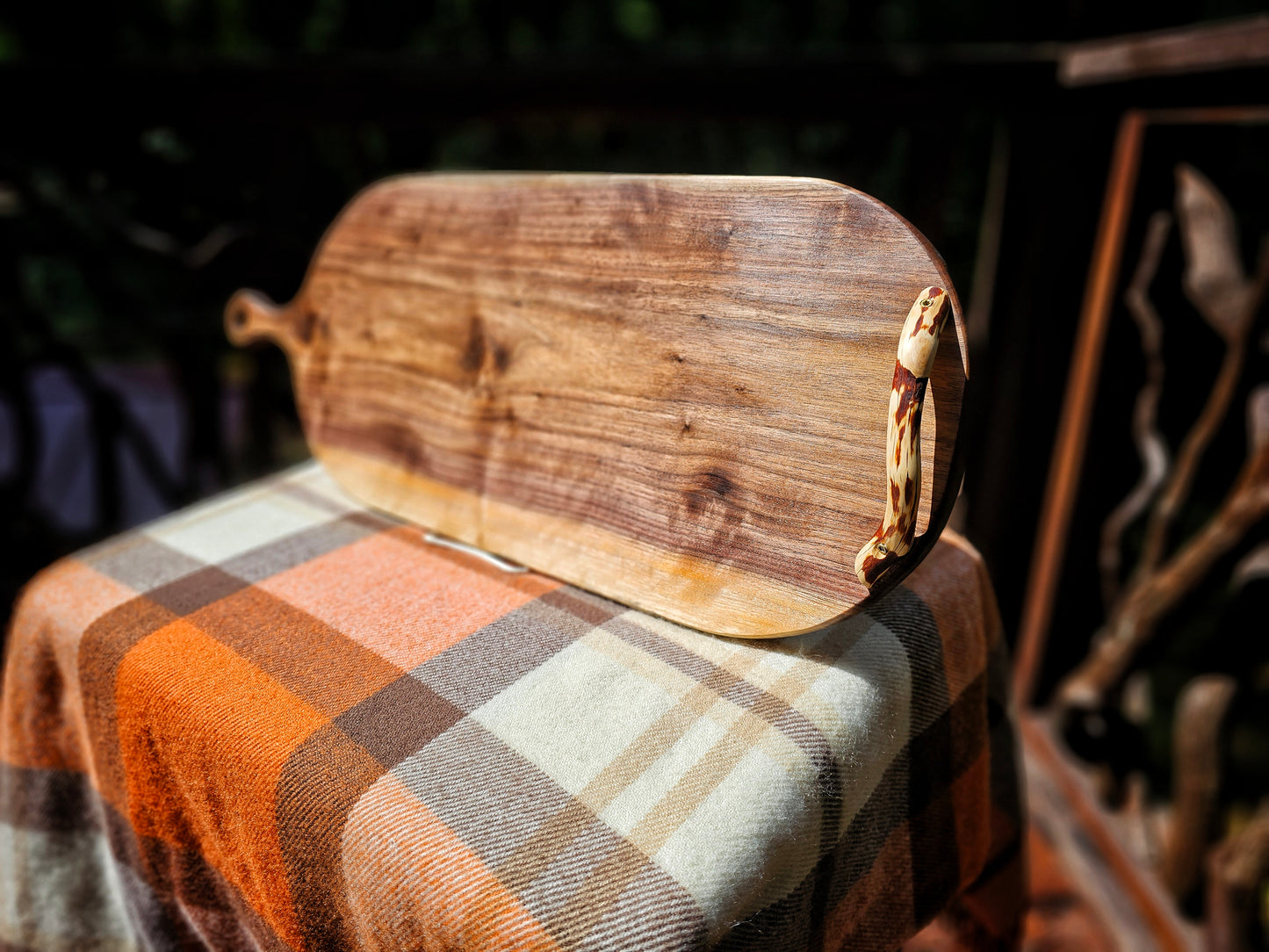 9x25 Walnut charcuterie board with mountain laurel handle