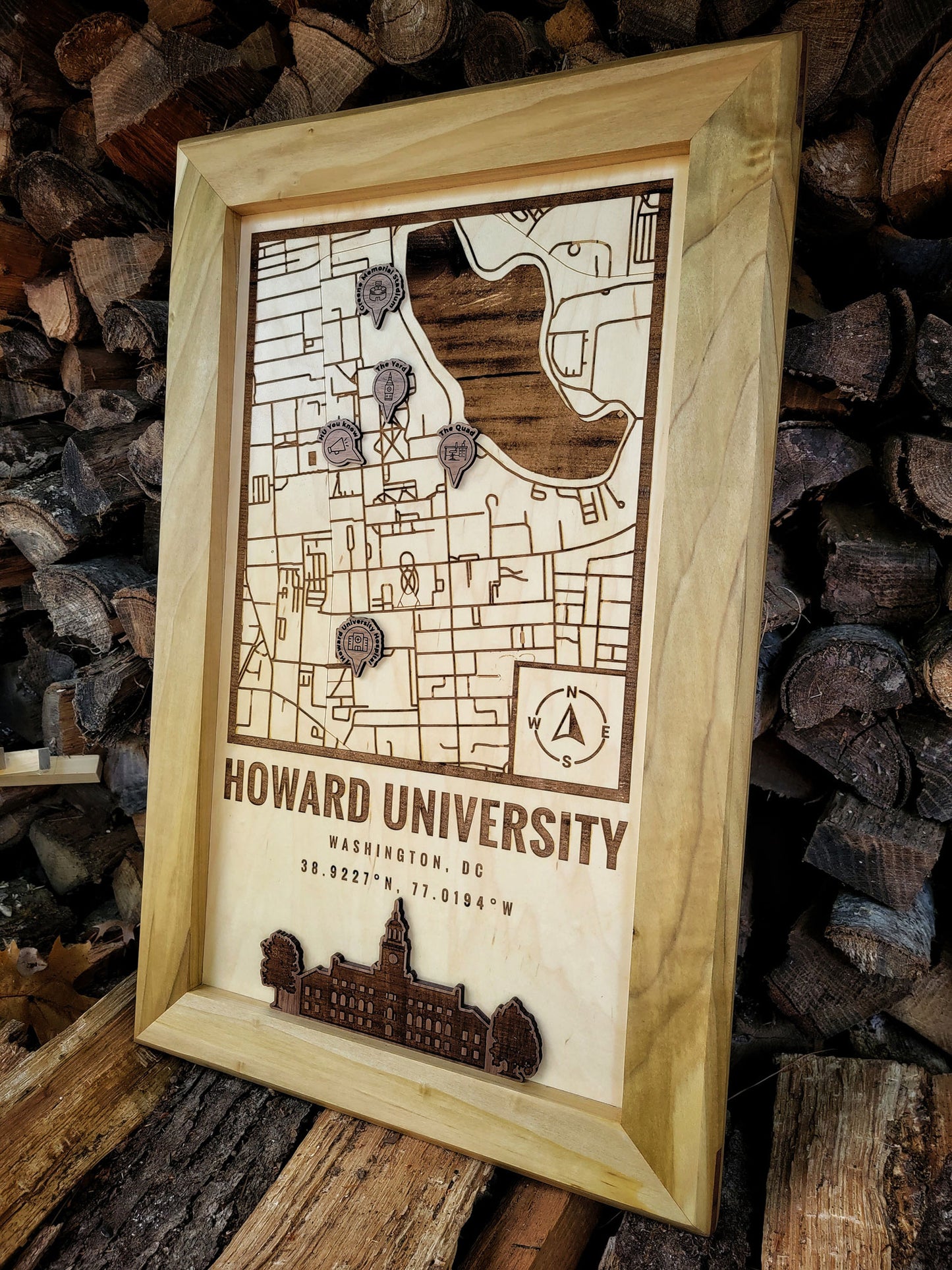 Custom Location Wood Map of Howard University from G. Loebick Woodworks
