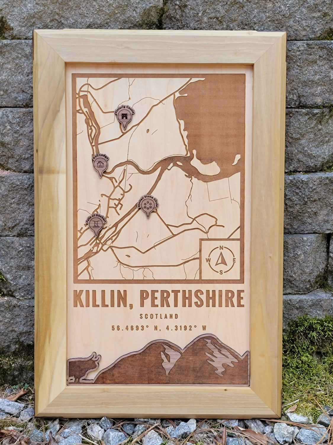 Custom wood map of Killin Scotland from G. Loebick Woodworks