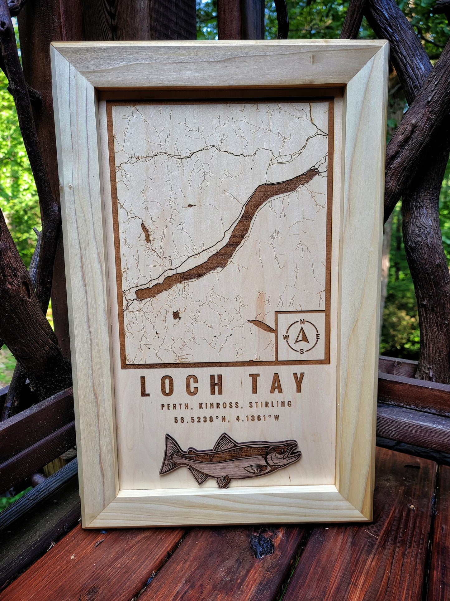 Custom wood map of Loch Tay Scotland from G. Loebick Woodworks