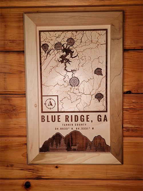 Custom location wood map of Blue Ridge GA