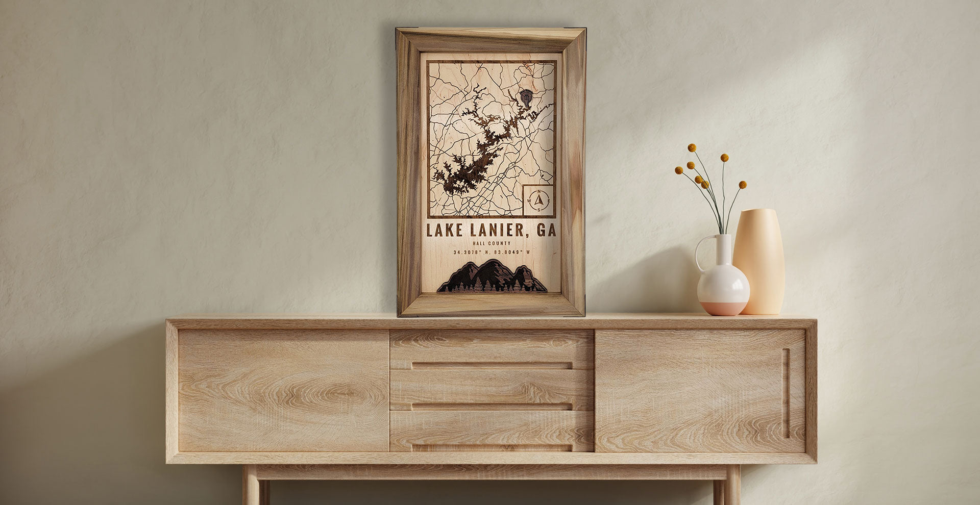 Custom wood map of Lake Lanier from G. Loebick Woodworks