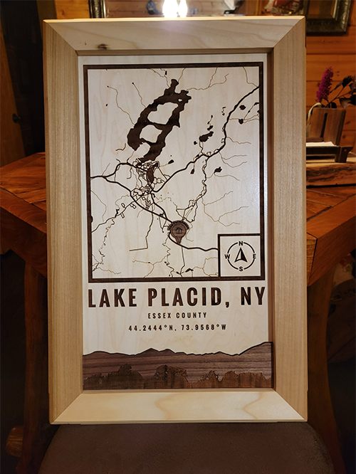 Custom location wood map of Lake Placid, NY