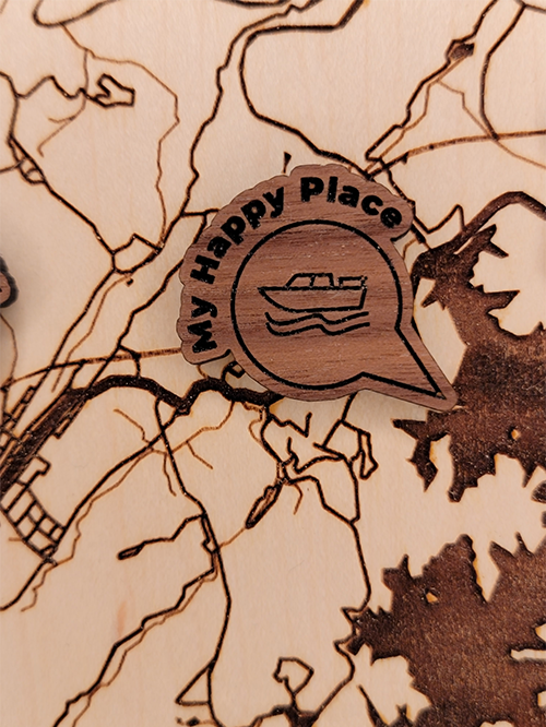 Personalized location icon that reads "My Happy Place" 