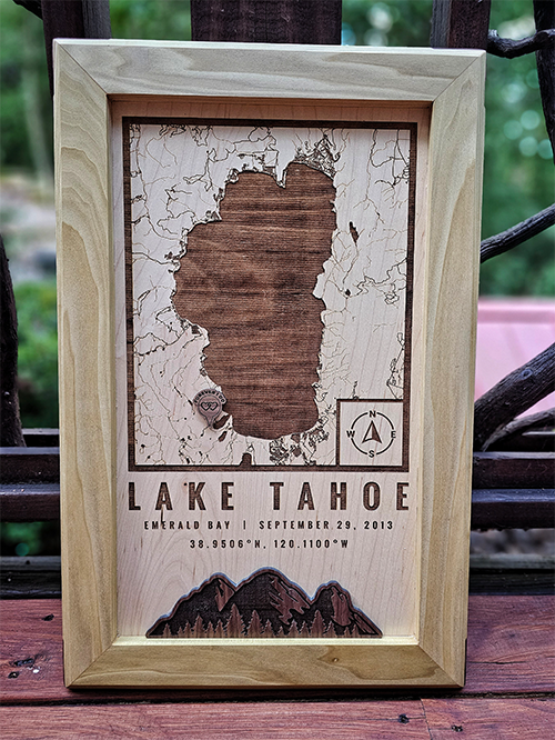 Custom location wood map of Lake Tahoe