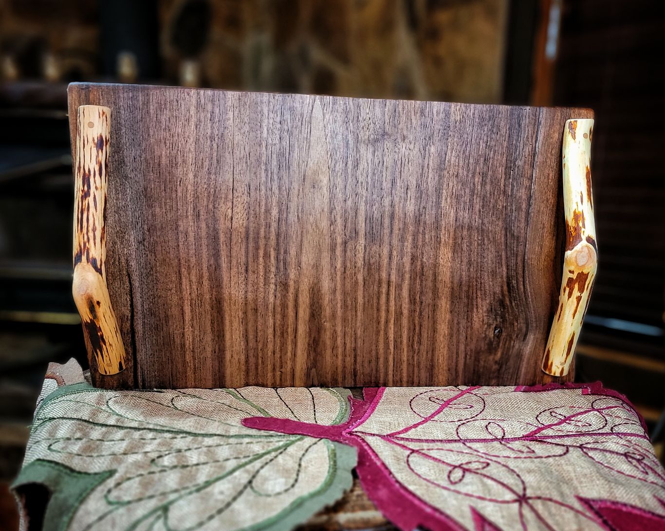 Walnut charcuterie board with mountain laurel handles #3